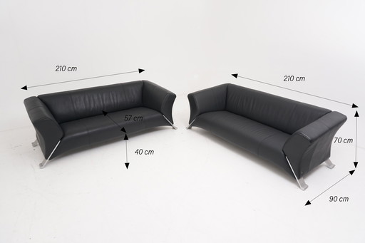 Rolf Benz 322 Ensemble Canapé 2x 3 places Cuir noir