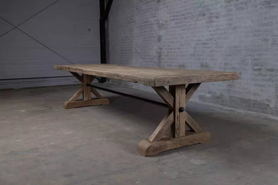 Image 1 of Farmhouse Table in Antique Solid Oak, Star Legs - 300 cm