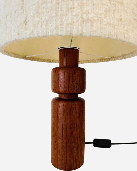 Image 1 of Teak table lamp with original fabric shade - Domus, Denmark, 1960s