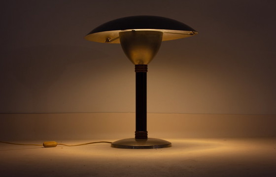 Image 1 of Lampada da tavolo/scrivania italiana a forma di fungo in metallo spazzolato, anni '50