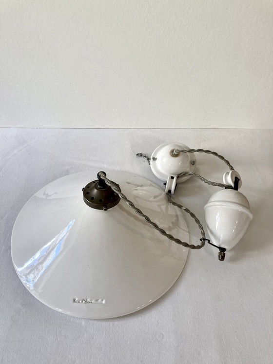 Image 1 of Weiße, glasierte Keramik-Pendelleuchte mit verstellbarer Höhe von The French House