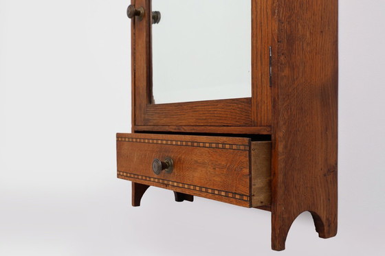 Image 1 of Art Deco Rasier- oder Medizinwandschrank aus Holz mit Spiegel, Belgien 1930er Jahre