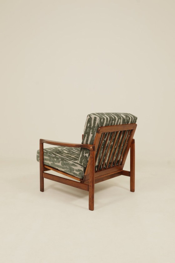 Image 1 of Vintage armchair green jaquard mid century modern design by Z.Bączyk 