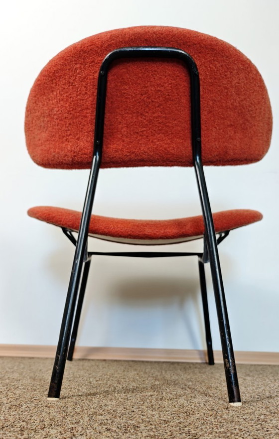 Image 1 of Gastone Rinaldi Chair / Mid Century Modern Italian Design Lounge chair / 1960s Wire Easy Chair / Orange Boucle Retro Furniture