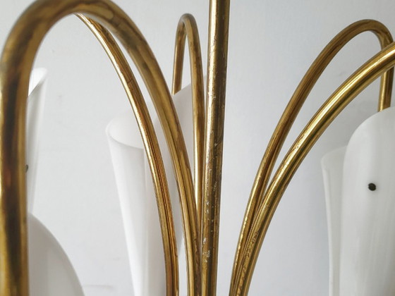Image 1 of VINTAGE PENDANT CHANDELIER 1950 STILNOVO PERSPEX PLEXIGLAS BRASS 50S 1950S ITALY