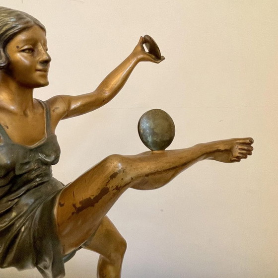 Leonildo Giannoni, Art Deco Nude Dancer with Discs, 1930s, Polychrome Bronze – Sculpture, Marble (photo 4 of 11)