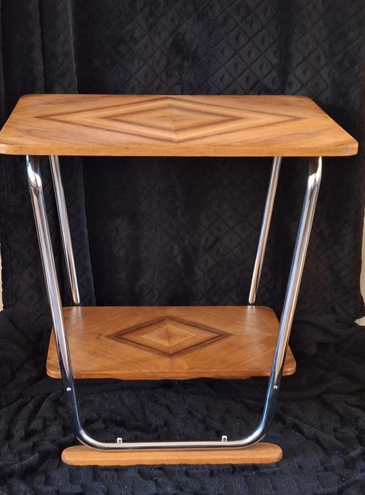 Table d'appoint Bauhaus : chrome et bois