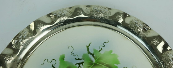 Image 1 of art nouveau art déco CAKE PLATTER cake plate ceramic and metal grape decor