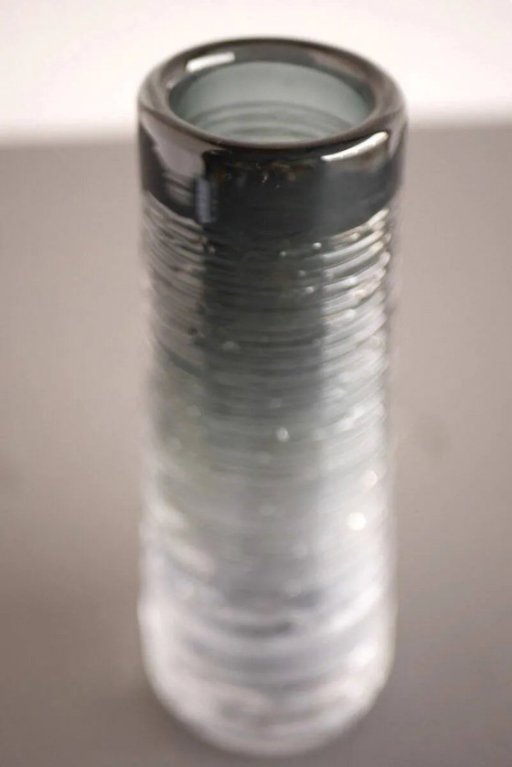 Image 1 of Mid-century modern Scandinavian crystal glass art vase in smokey grey colour by Edenfalk, Skruf, Sweden