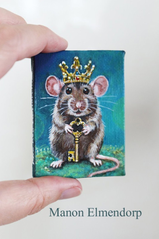 Image 1 of Hand-painted Mouse Painting: The Key to Happiness