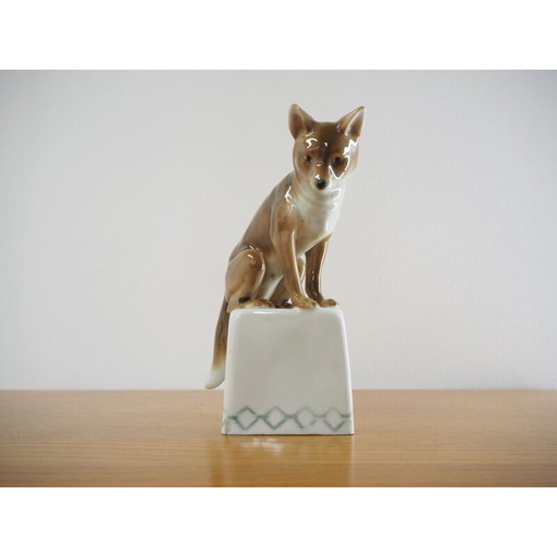 Midcentury Porcelain Sculpture of Fox, 1960s