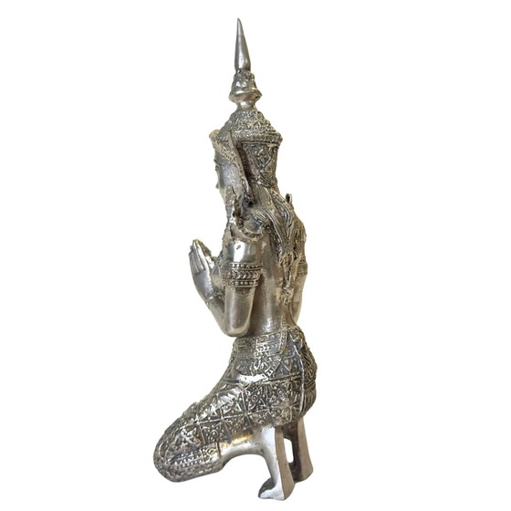 Versilbertes Thai Thepanom Engelspaar – Tempelwächter – 18 cm & 17 cm – Bildhauerei, Metal (photo 7 of 10)