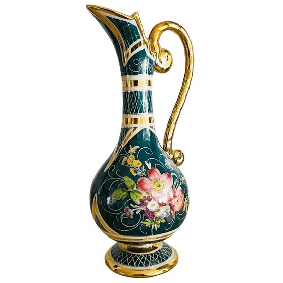 Image 1 of Vintage hand-painted Baroque floral vase H. Bequet jug 35 cm 1950s