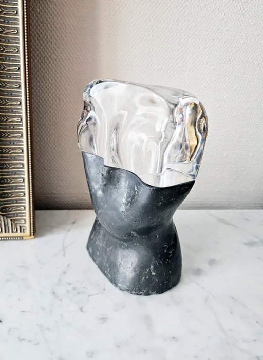 Sculpture Anthropomorphe Monumentale Visage Hybride Cristal Massif Métal Brut 11kg Design Moderniste Brutaliste 2e Moitié XXe