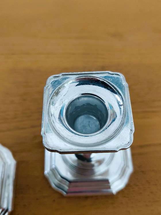 Image 1 of Pair of antique silver-plated metal candlesticks