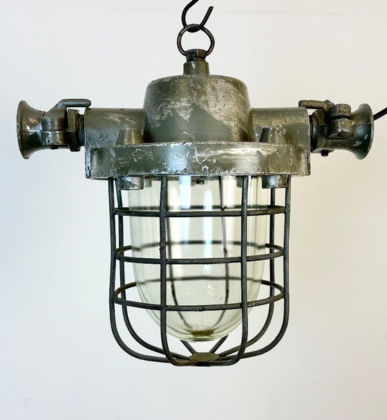 Image 1 of Industrial Cast Aluminium Cage Pendant Light, 1960s