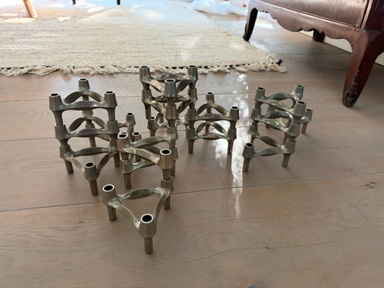 Bougeoirs vintage stoff nagel, stoff nagel kandelaars, Bougeoirs et chandeliers, Métal, Chrome, Argenté (photo 2 sur 5)