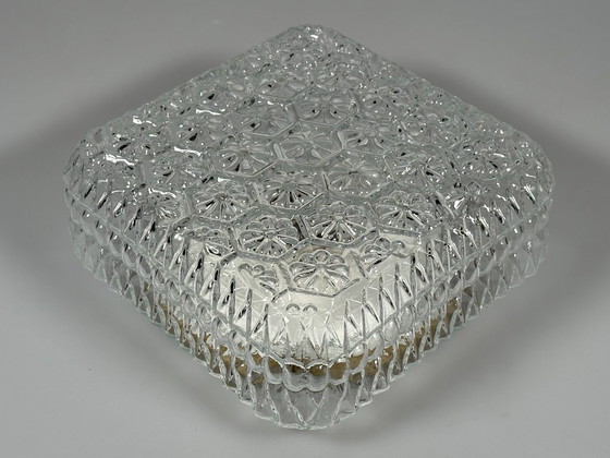 Image 1 of Plafondlamp uit de jaren 60/70, plafondmontage, glas, metaal, ruimtetijdperkontwerp