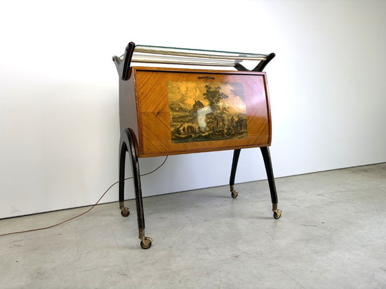 Mobile bar italiano Mid-Century, anni '60, Carrelli bar, Legno, Vetro, Marrone, Mid Century Modern (foto 14 di 15)