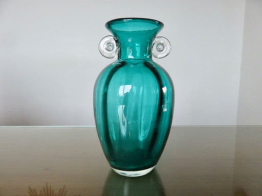 Murano-Glasvase mit Henkeln, türkisfarben, 1970