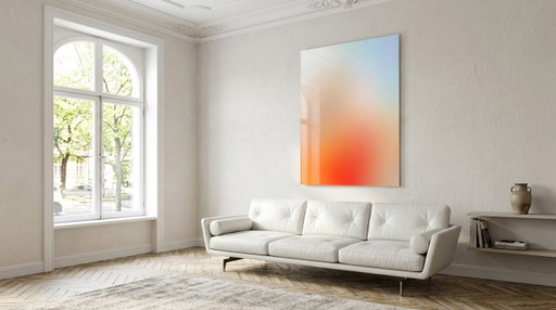 XXL Ausführung - Exclusive Abstrakt Minimalismus Farbspiel Warme Farbtöne Orange auf 5 mm Acrylglas 120x150 cm
