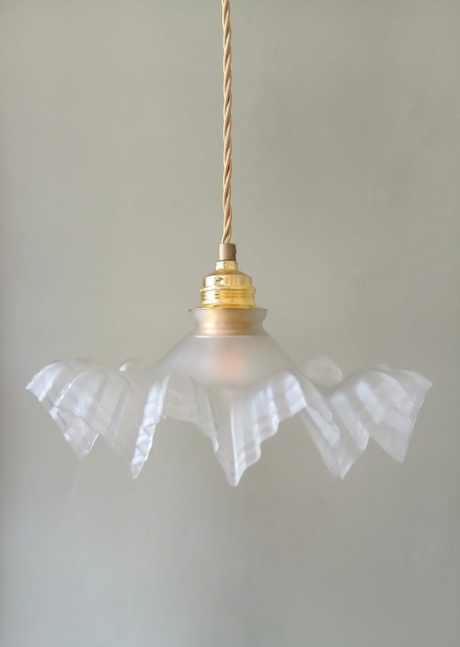 lampada a sospensione francese vintage in vetro smerigliato in stile Clichy