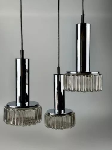 Image 1 of Lampada a cascata a 3 fiamme anni '60-'70 di Staff Leuchten Germania in vetro cromato