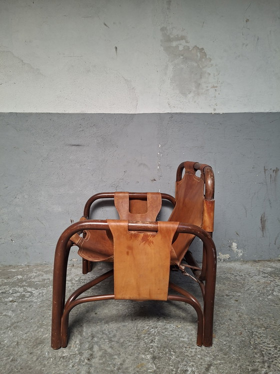 Image 1 of 2 poltrone safari in pelle e bambù di Tito Agnoli per Bonacina
