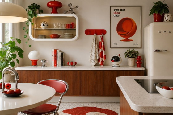 Image 1 of 1970's Italian Coat Rack by Carlo Bartoli for Con&Con / Red Plastic / Space Age, Vintage Kitchen Hooks