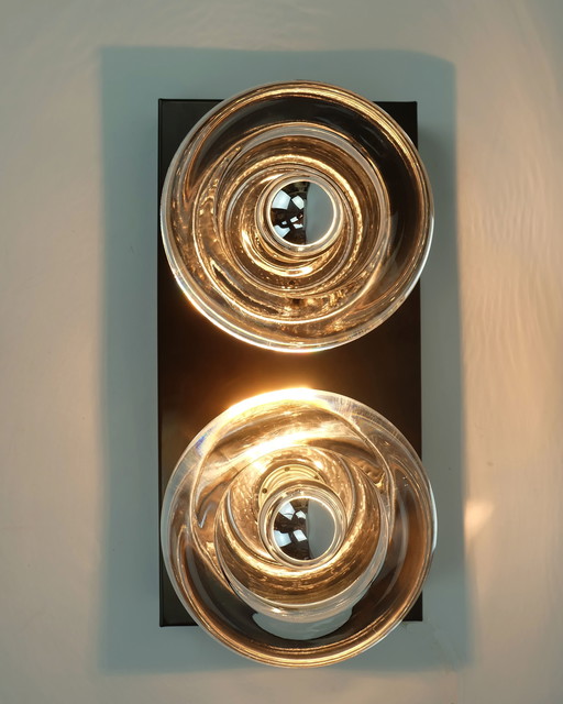 1960s-70s Space Age Sconce by Cosack-Leuchten: 2 Thick Glass Shades and Metal