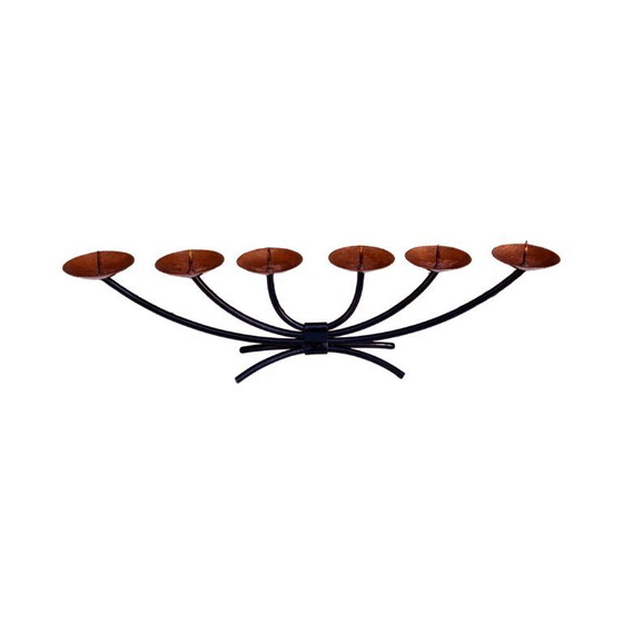 Image 1 of Candeliere in metallo con piastre di rame forgiate - lavorazione del metallo, Scandinavia, anni Settanta.