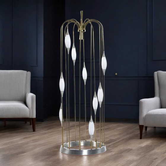 Image 1 of Lampada da terra a gabbia per uccelli con cascata a goccia, in stile metà secolo moderno