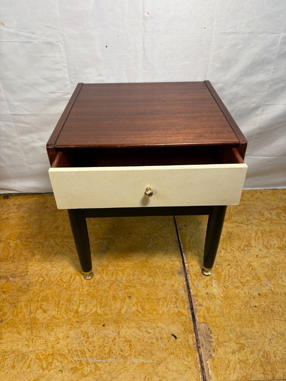 Image 1 of Mid-Century Retro Vintage Teak Side Table by G Plan – Librenza “White China” Range 1950  Designed by E. Gomme • Tola & Black Leg