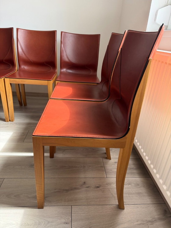 Image 1 of Original Matteo Grassi designer chairs in rare cognac leather – set of 8 in