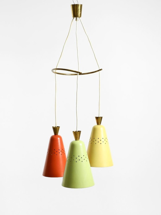 Image 1 of Beautiful Large Original Mid-Century 3-Arm Colorful Bag Ceiling Lamp