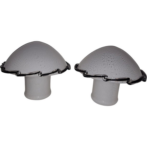 Pair of vintage Murano glass mushroom table lamps, 1970s