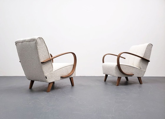 Image 1 of Set Of Two 1930 Jindrich Halabala Bentwood Armchairs In Premium Ivory Boucle