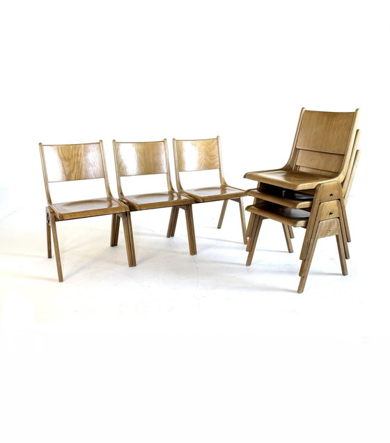 Image 1 of 12x chaise empilable vintage en contreplaqué