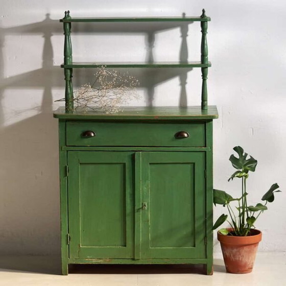 Antique emerald green kitchen cabinet (c.1920) – Storage cabinet (photo 5 of 9)