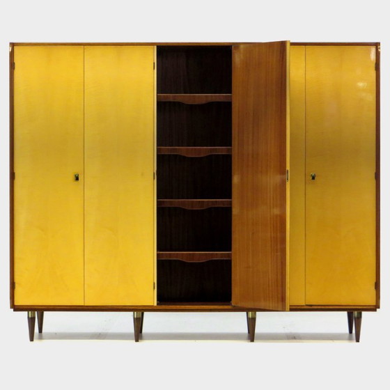 Image 1 of Large vintage design wardrobe in flamed maple and teak