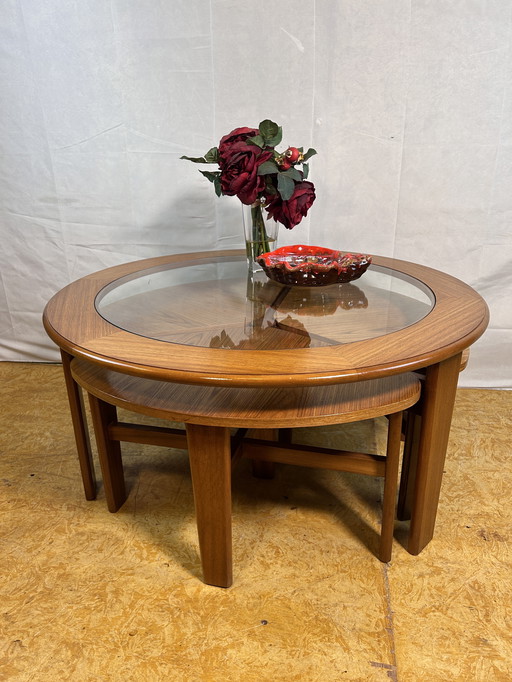 Mid-Century Retro Vintage Teak Round Coffee Table with 3 Nesting Side Tables by G Plan – 1960 Elegant Design | Functional Versa