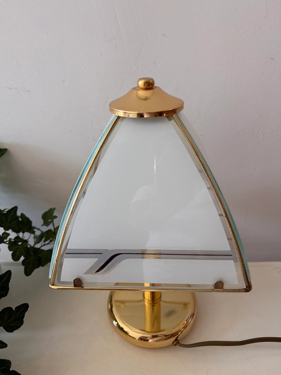 Hollywood Regency Pyramid table lamp – Glass, Brass (photo 2 of 6)