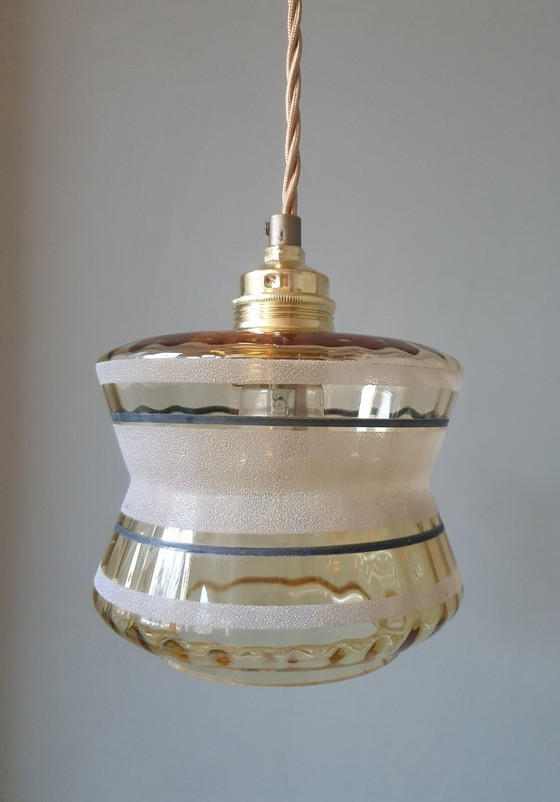 Image 1 of Vintage hanglamp - amberkleurig glas met frosted textuur 
