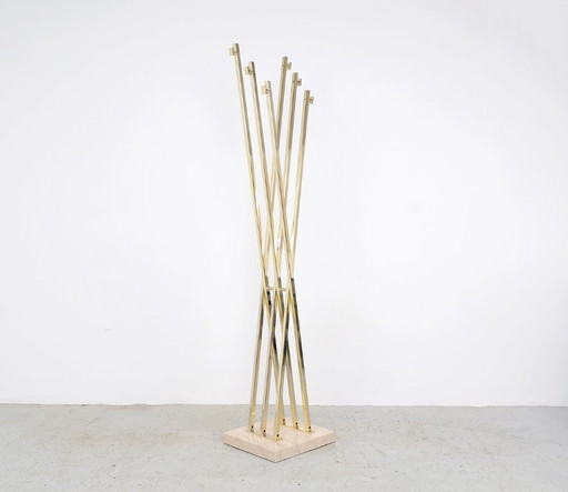 Romeo Rega brass and travertine standing coat rack, 1970s