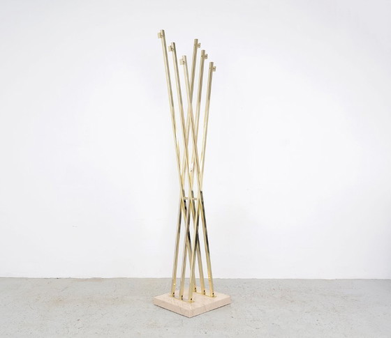 Image 1 of Romeo Rega brass and travertine standing coat rack, 1970s