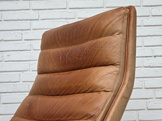 Jaren 70, Scandinavische Hoge Rug Fauteuil, Meubelleer, Gebogen Hout – Canvas (photo 3 of 20)