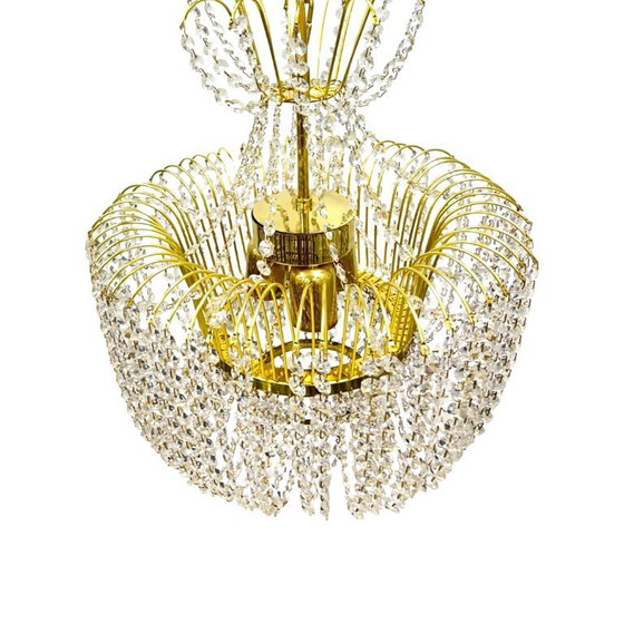 Image 1 of Kamenický Šenov crystal chandelier, gilded brass, 1970s, Czechoslovakia