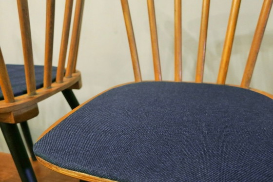 Image 1 of Ensemble de 4 chaises de salle à manger de style Mid-Century avec housses d'assise bleu marine, années 1960