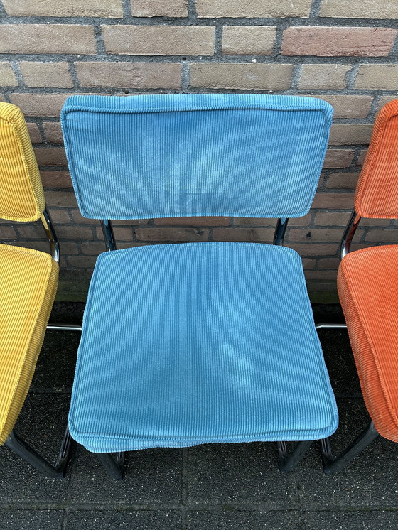 Image 1 of 4 Ribbed Fabric Chairs with Chrome Tubular Frame