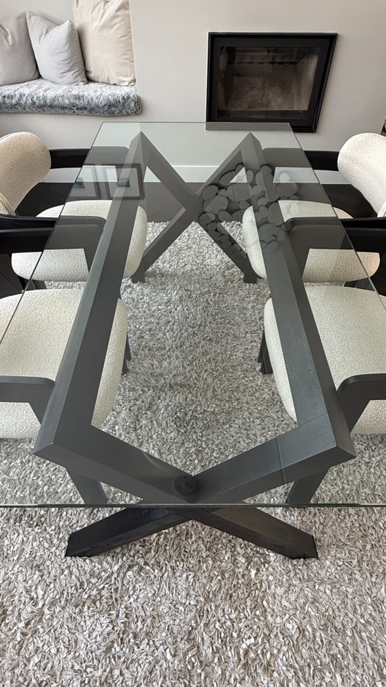 Image 1 of Ensemble de salle à manger complet Habitat en verre et bois avec 4 chaises